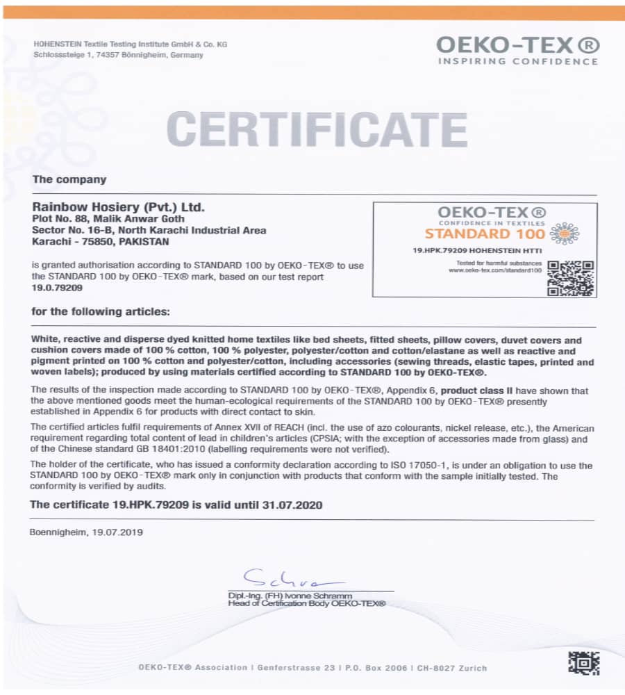 OEKO TEX Certificate